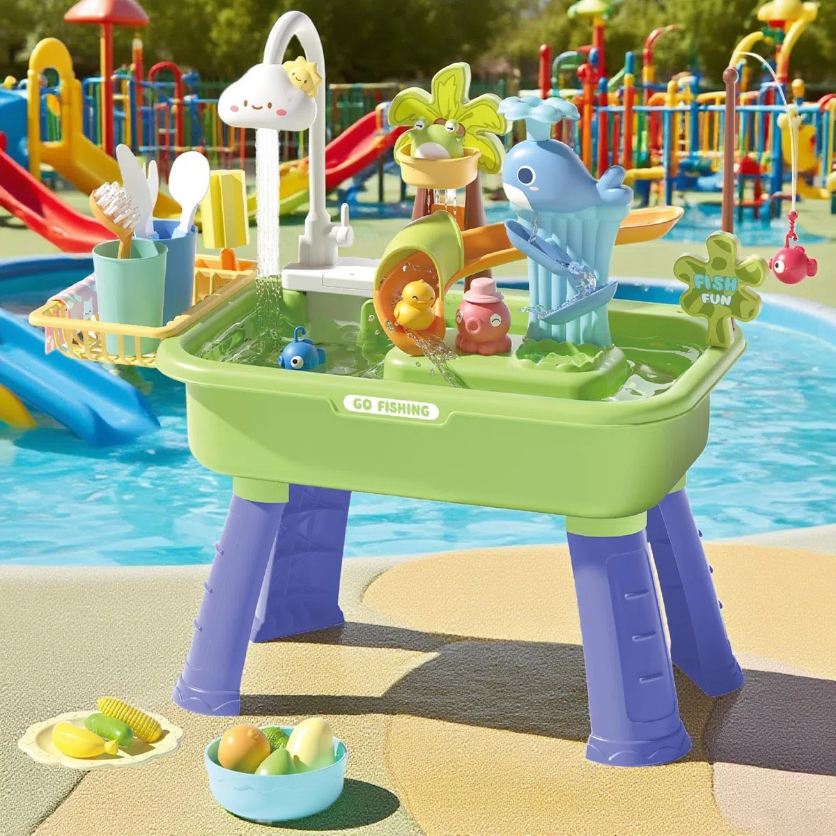 Générique Table de Jeux d'eau Table de Sable et d'eau pour | Jouet Sensoriel Éducatif Interactif avec Pompe pour Maison Jardin Développe la Coordination Main-Œil