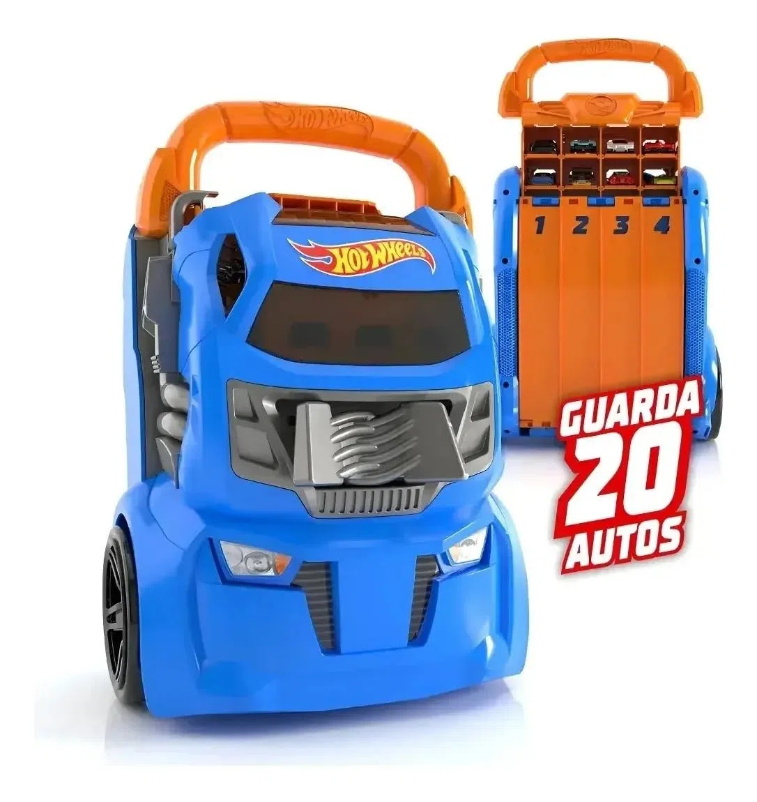 Cefa Toys HWCC14 Mallette de Protection de Voiture Lanceur Hot Wheels 2 en 1 avec capacité pour 20 Voitures. 4 Pistes différentes, Multicolore