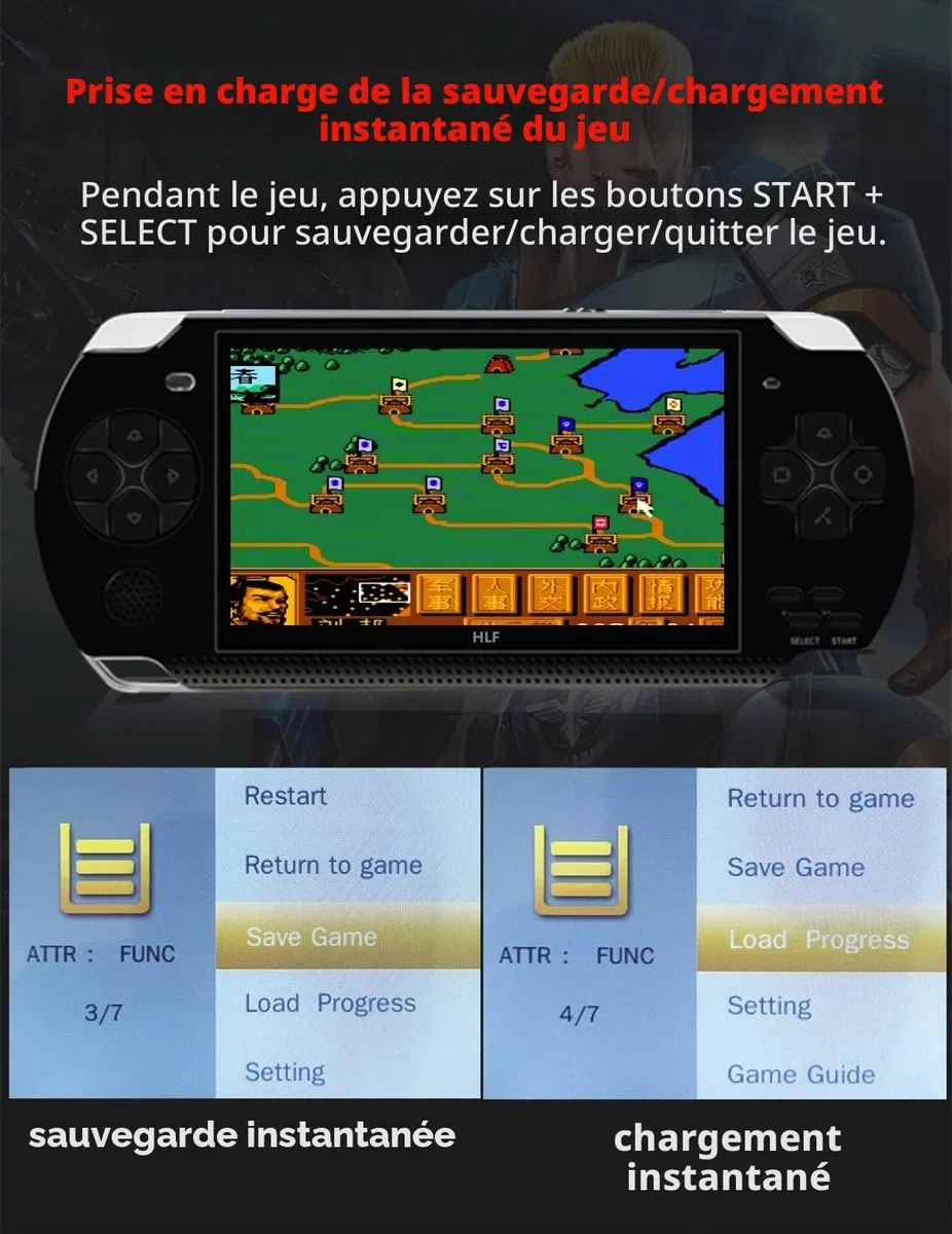 HLF 4,3 Pouces Console de Jeux Vidéo Portable Rétro Simulateurs Multiples Sauvegarde de la Progression Sortie TV pour Vidéo/Musique/E-Book Console Portable Cadeaux pour Petit ami/Enfant