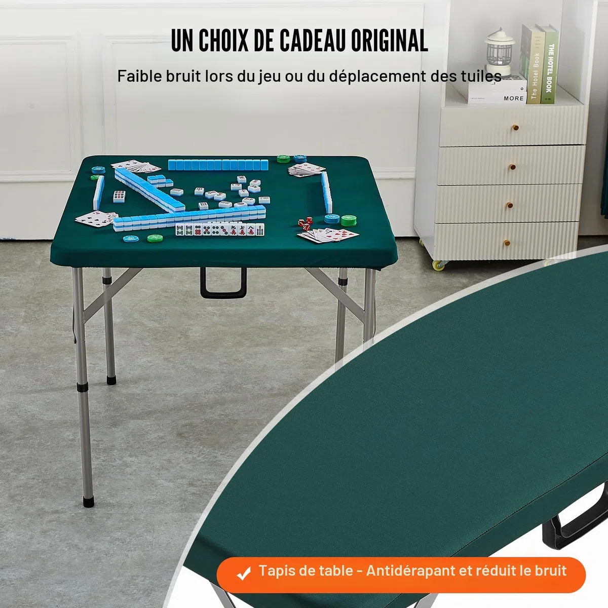 VEVOR Table de Mahjong Pliable, Table de Jeu de Cartes pour 4 Joueurs, avec Plateau Vert Résistant à l'usure, Table de Dominos Portable avec Poignée de Transport, pour Puzzles Poker, 86x86x74 cm