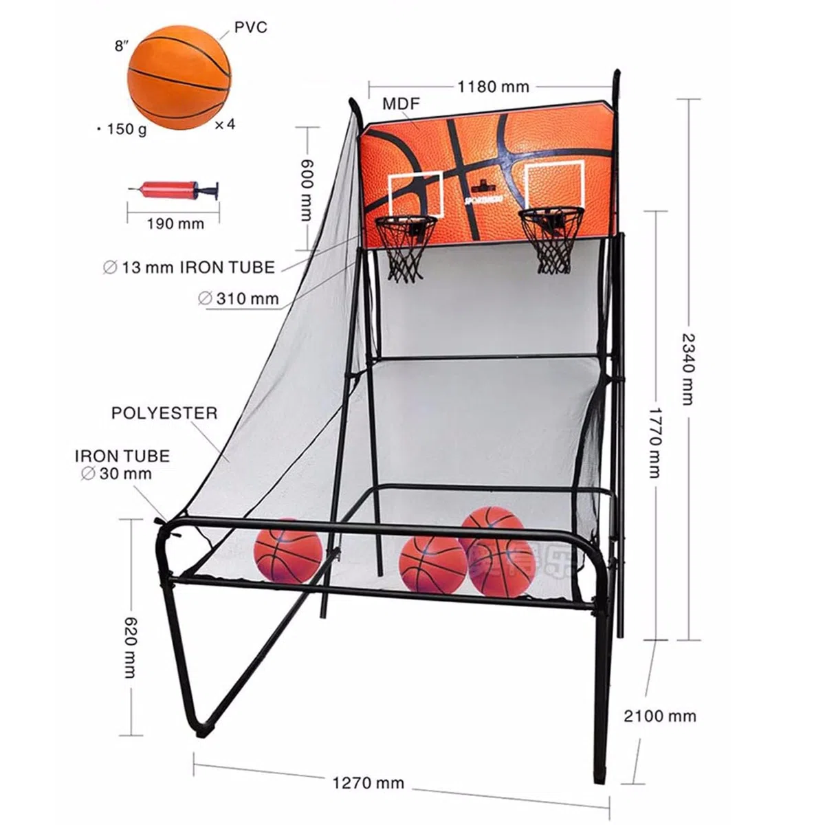 Jeu d'arcade de basket-ball – Double cerceau avec 8 modes de jeu, comprend 4 balles, parfait pour le divertissement intérieur à la maison