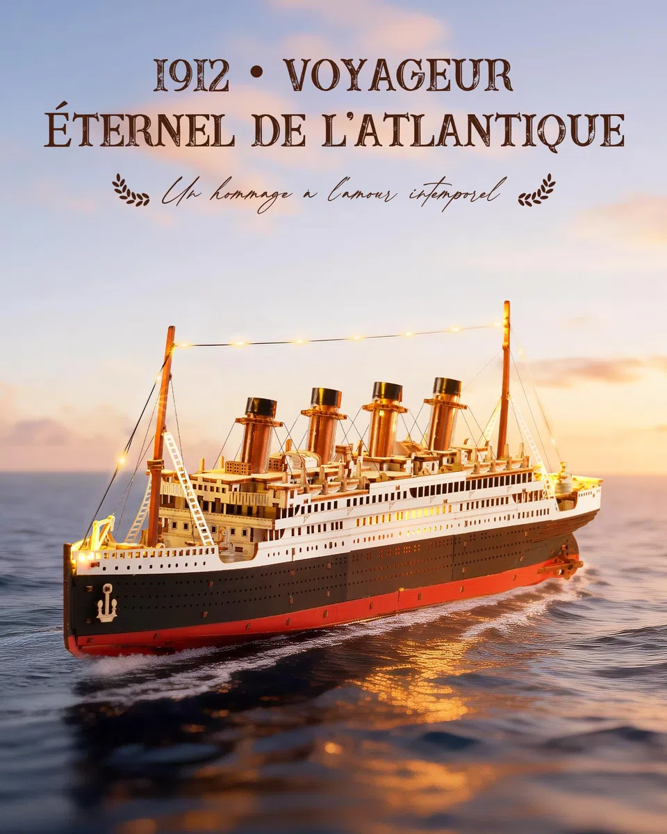 ROBOTIME Puzzle 3D en bois 1912 Eternal Atlantic Voyager, kits de modèles pour adultes à construire, cadeaux d'artisanat de décoration de maison pour adultes et adolescents