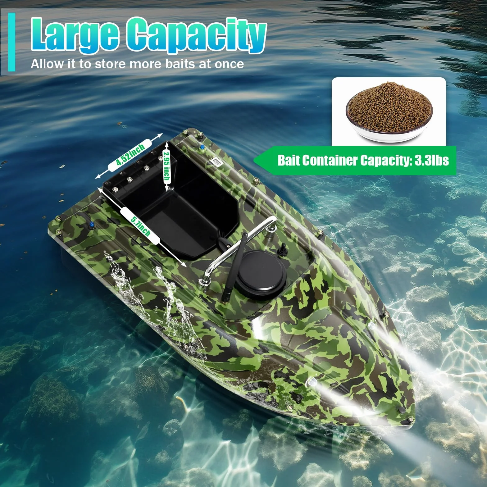 Bateau Amorceur,Bateau Amorceur 500M Bateau Leurre Pêche Auto Cruise Bateau Camouflage Batteries Grande Capacité Bateau Amorceur pour Rivière et Mer