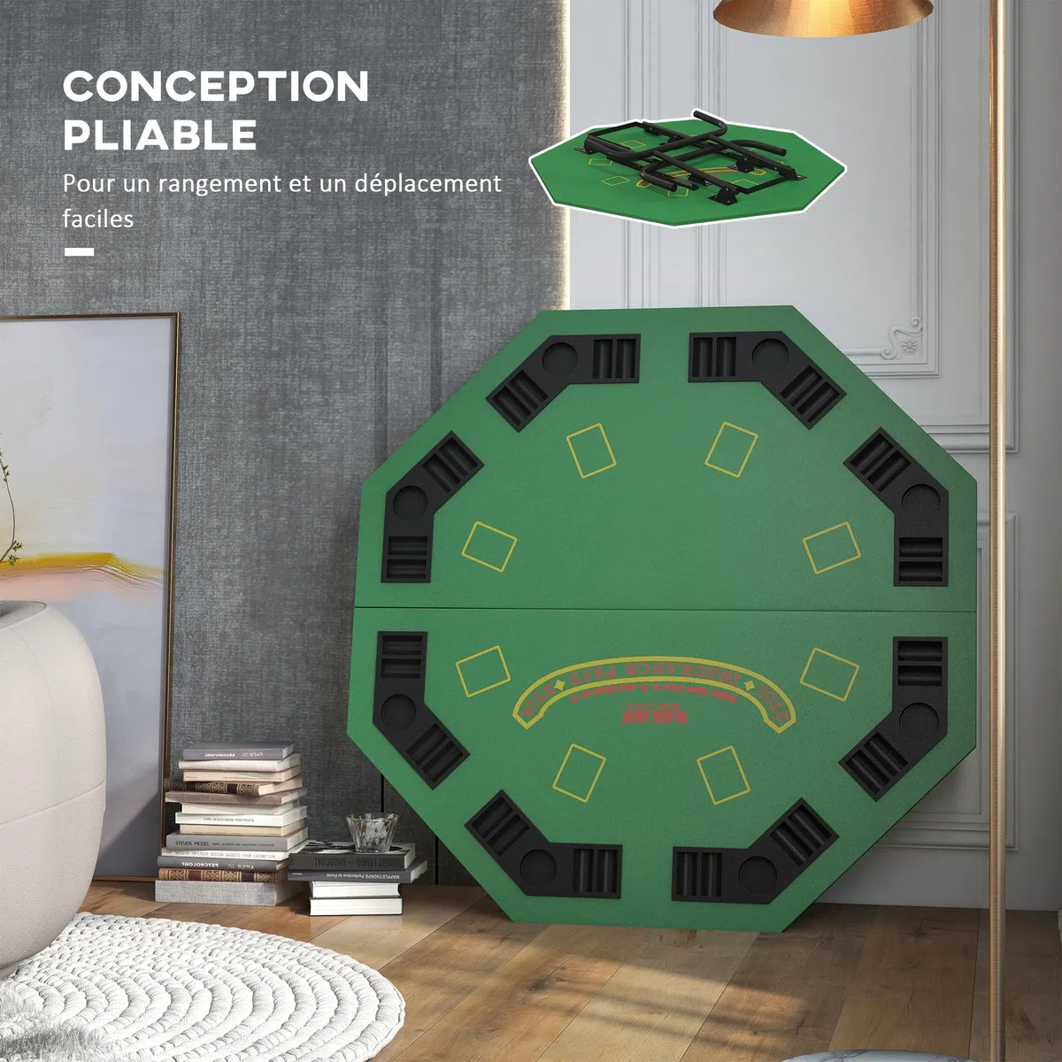 SPORTNOW Table de Poker Pliable pour 8 Joueurs, Table de Jeu avec Porte-gobelet et bac à jetons, 120 x 120 x 72 cm, Vert