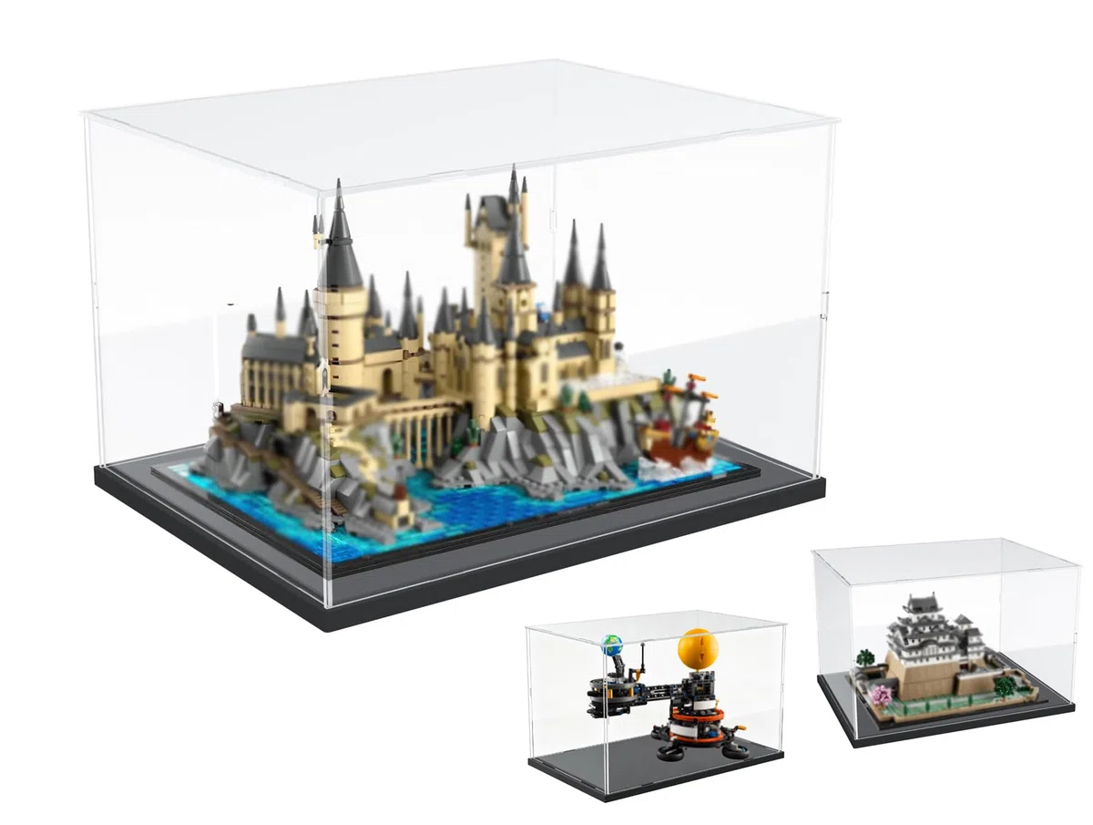 DuvinDD Vitrine en acrylique pour Lego Himeji Castle 21060 et Poudlard Castle 76419, Planets Lego 42179 - 40 x 30 x 25 cm - Boîte de protection contre la poussière transparente avec socle noir