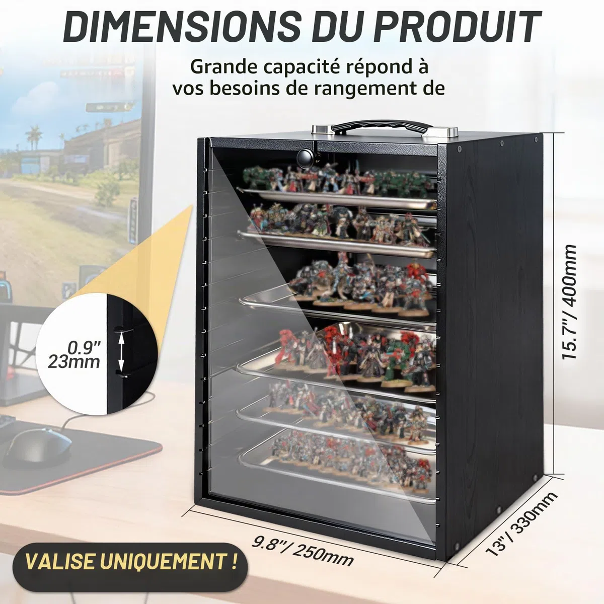 Mallette de transport miniature pour objets de collection, miniatures en bois - Mallette de rangement et de vitrine pour figurines et figurines d'action - Mallette de transport et d'affichage portable