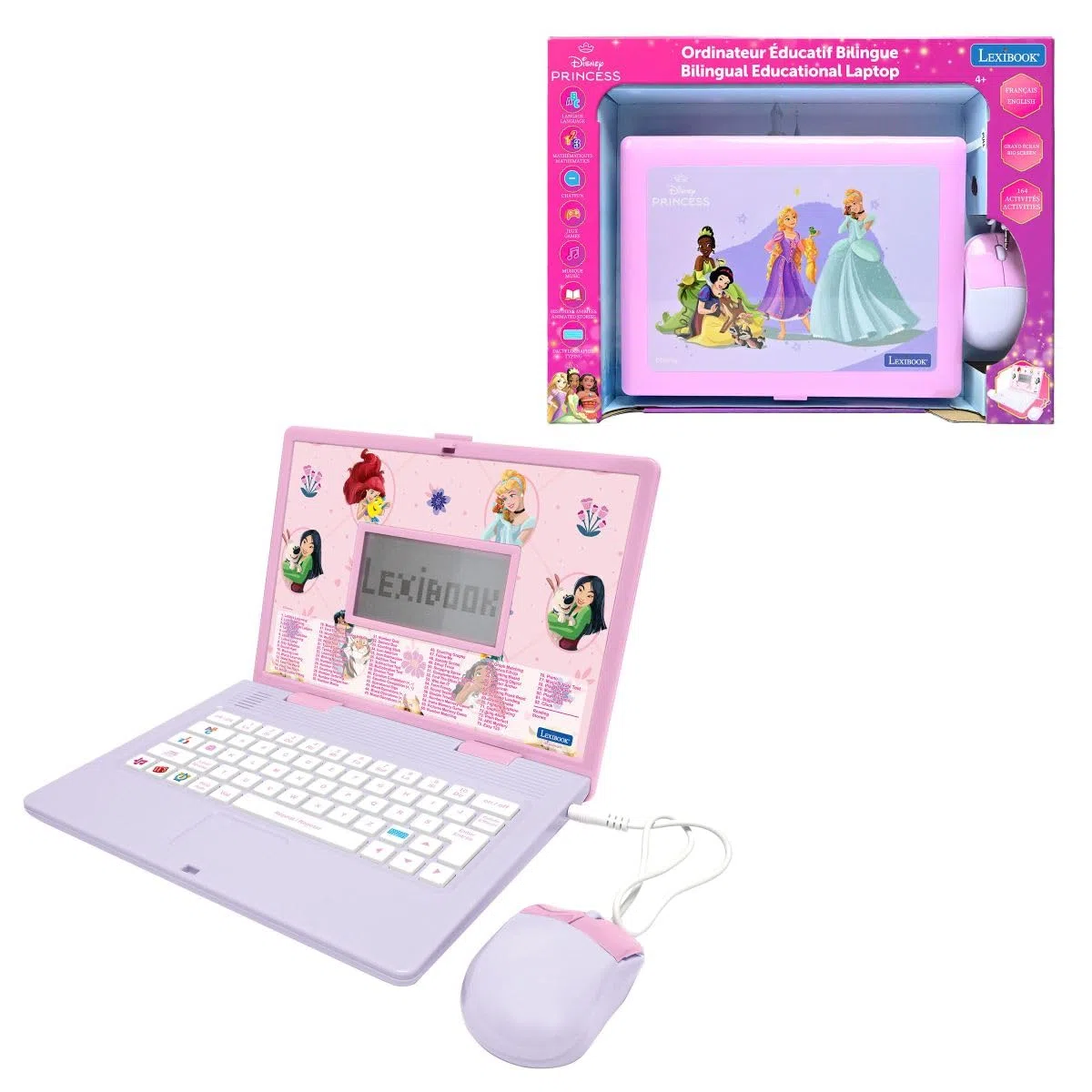 Lexibook, Disney Princesses Ordinateur Éducatif Enfant, JC601DPi1 | Anglais/Français, 164 activités, Jeux éducatifs, souris et clavier, Grand écran