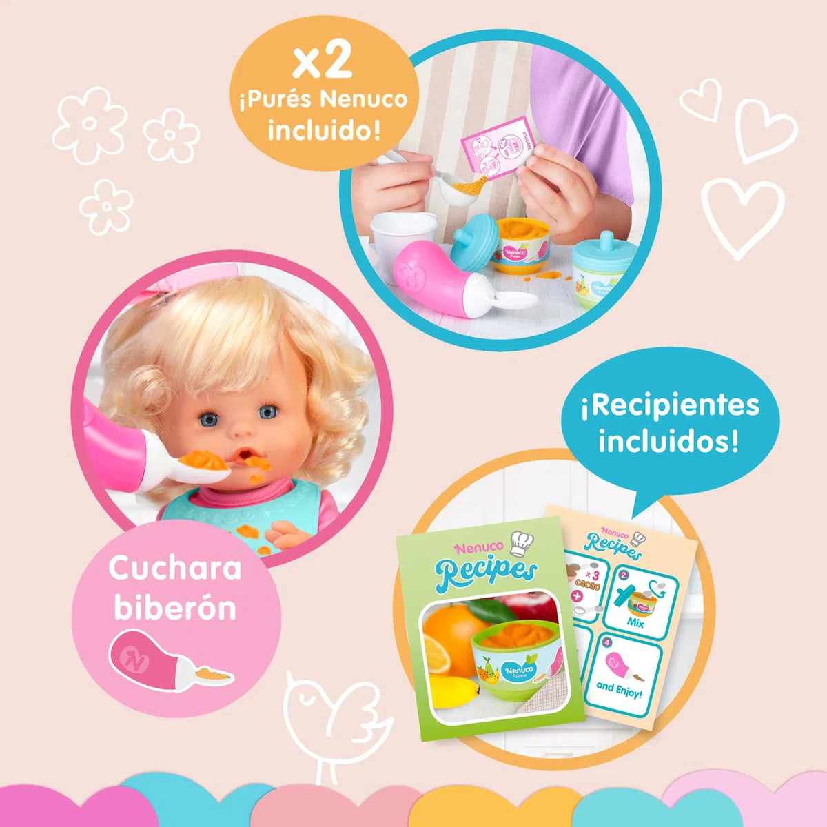 Nenuco Première Bouillie, poupée 35 cm, Corps Rigide et Cheveux blonds, avec Accessoires pour préparer la première Bouillie, pour Les Filles à partir de 3 Ans, célèbre (NFN96000)