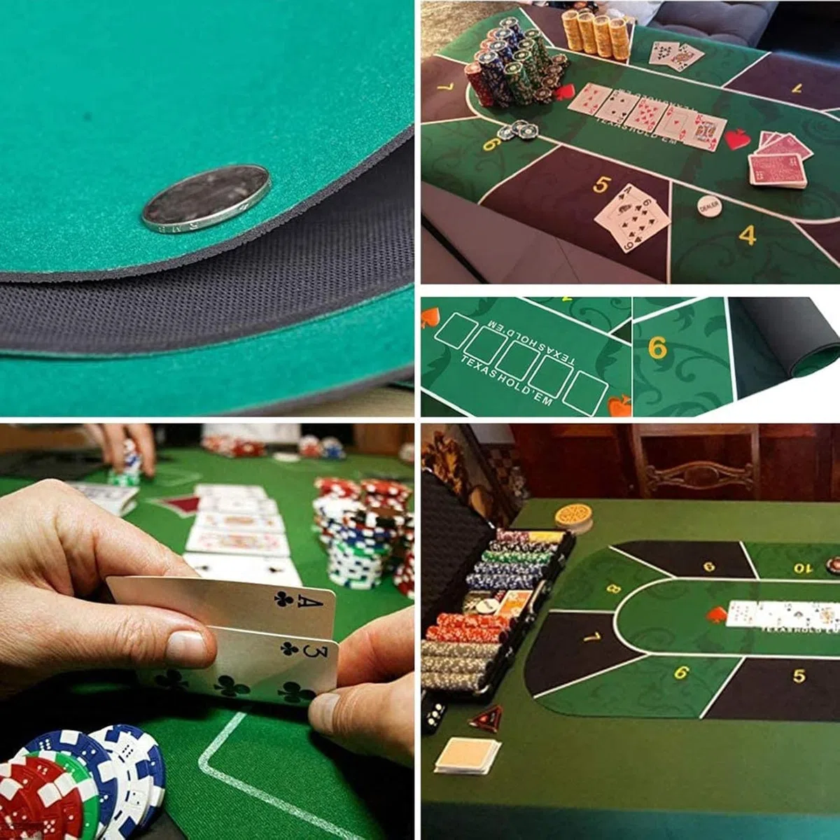 Tapis de poker professionnel Table de poker portab Tapis de poker Texas Hold'em en daim et caoutchouc, nappe de table, impression numérique, jeu de société de poker, jeton de poker, sous-main