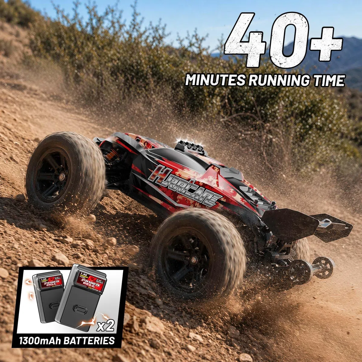 YESHIN Voitures RC 1:14 pour Adultes, Camion Monstre Électrique Tout-Terrain Max 40 km/h, Voiture RC Haute Vitesse Imperméable 4WD Télécommandée avec 2*Batterie, Rouge