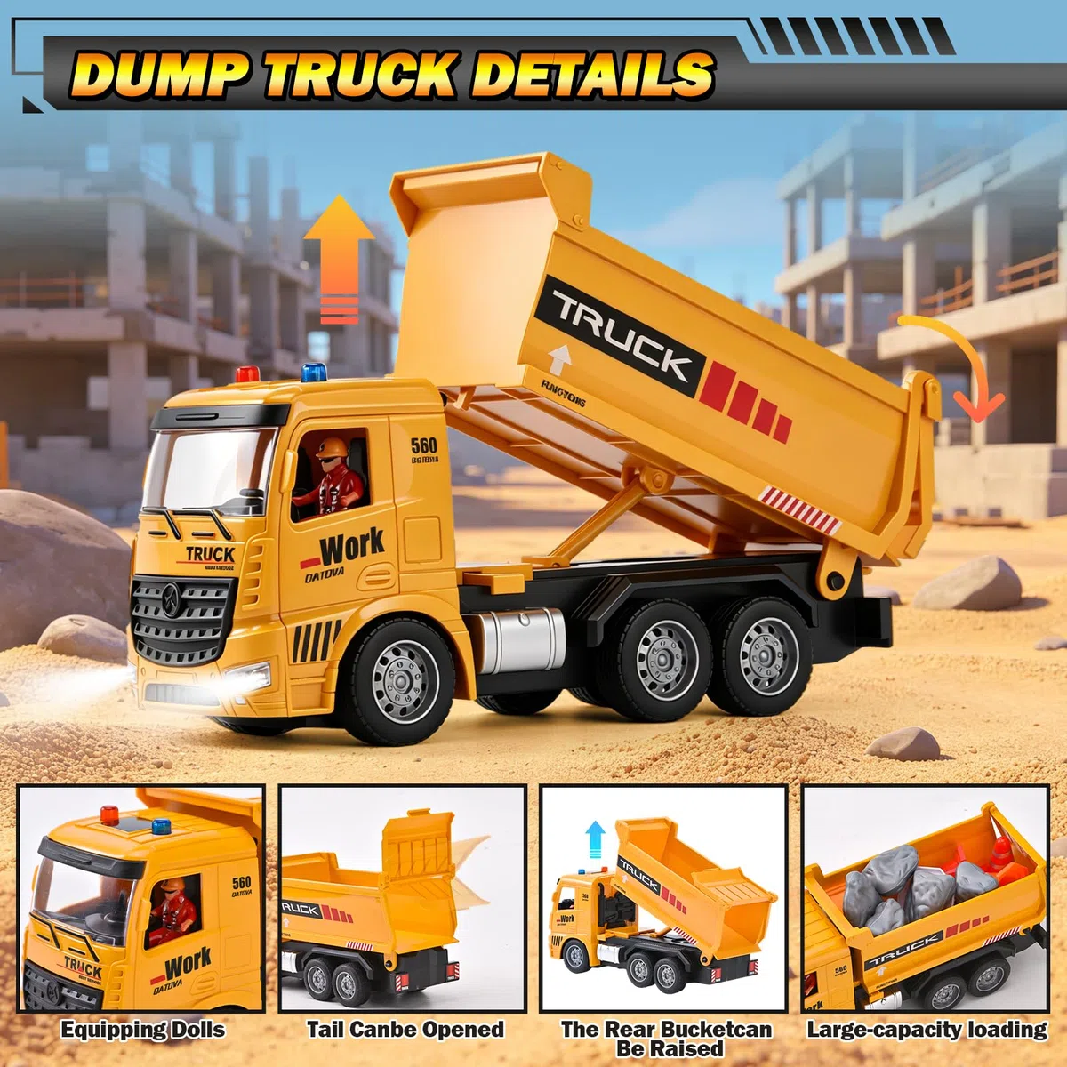 Camion-Benne Télécommandé,Véhicule de Construction RC avec Pelleteuse TélécommandéJouet Construction avec Lumières et Sons,Cadeau de Noël et d'anniversaire pour Garçon de 3 4 5 6 7 8 Ans (A)