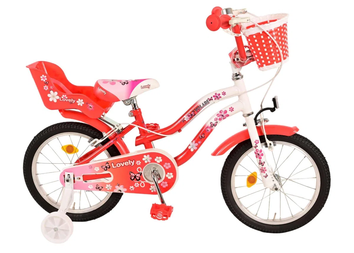 Volare Lovely Vélo Enfant - Fille - 16" - Rouge Blanc - 2 Freins à Main