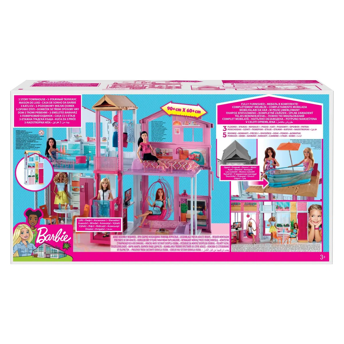 Barbie Mobilier Grande Maison de poupée de Luxe à 2 étages et 4 pièces Dont Cuisine, Chambre, Salle de Bain et Accessoires, Jouet pour Enfant, DLY32 | Ascenseur, balançoire, meubles et accessoires, pliable pour la portabilité et les voyages (exclusivité A