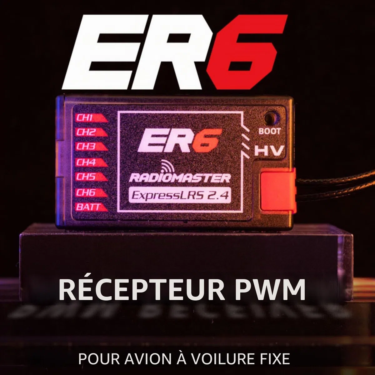 HTLNUZD ER6 PWM 2.4G RC Récepteur 6CH CRSF pour Radiomaster Support Tension Télémétrie WiFi Mise à jour pour Avions à voilure fixe Noir, Noir, 1.6