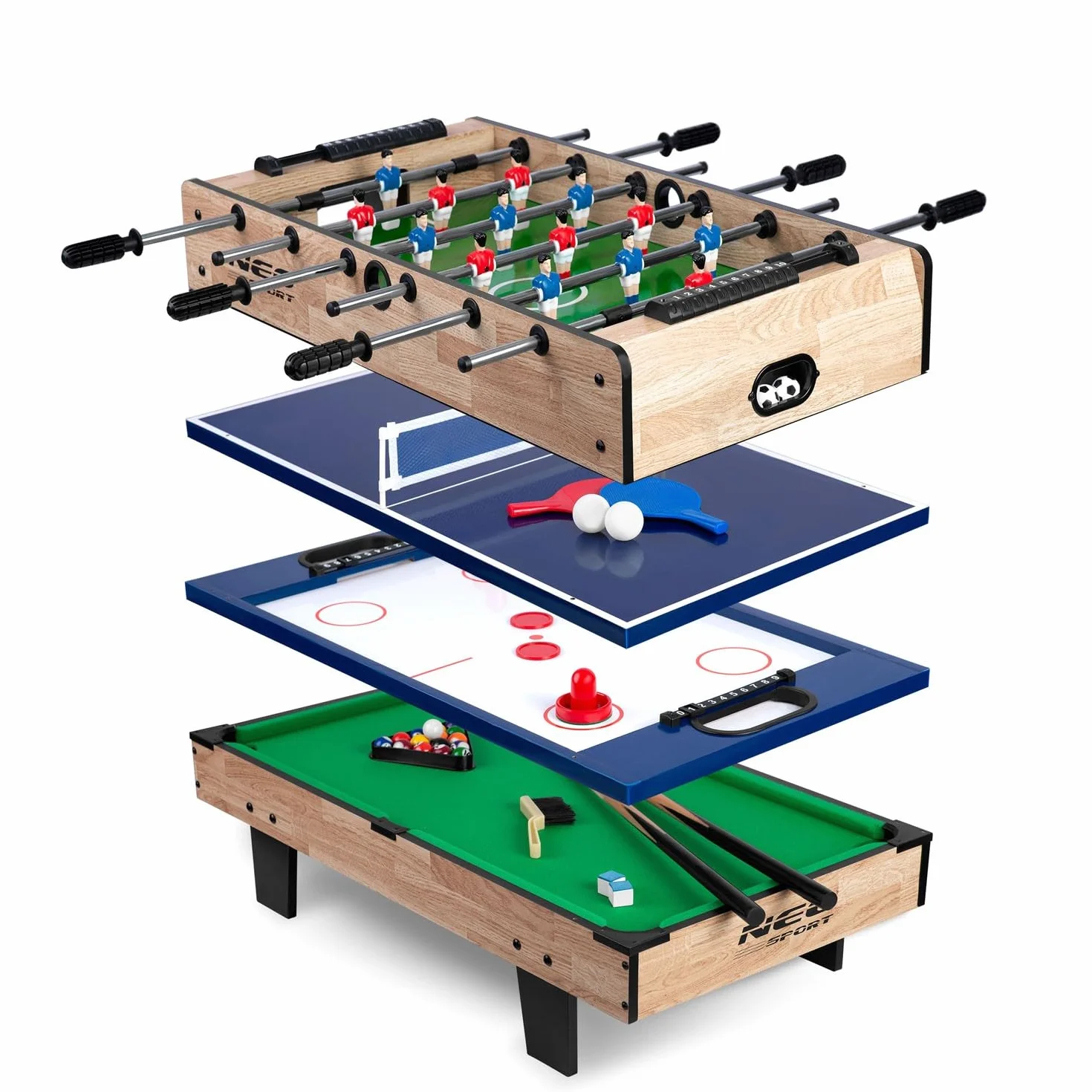 Neo-Sport Table de Jeu 4 en 1, Jeux de Baby-Foot, Hockey sur air, Billard, ping-Pong, 43 x 82 x 32 cm
