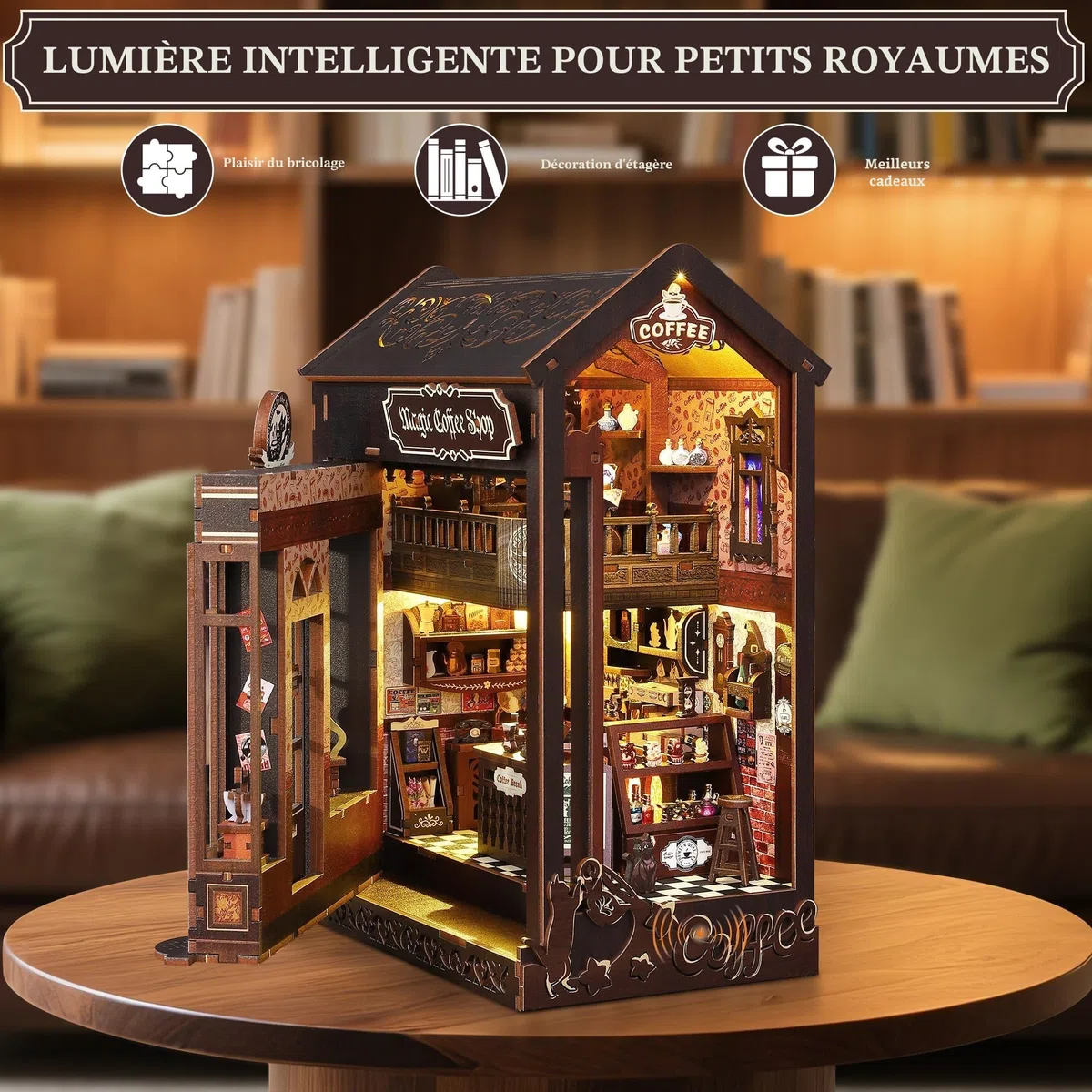 Book Nook Kit pour Adultes: LUMYCE DIY Maison de Poupee Booknook Puzzle 3D en Bois - Maquette Maison Miniature a Construire Décoration avec lumière LED pour Adolescents et Adultes