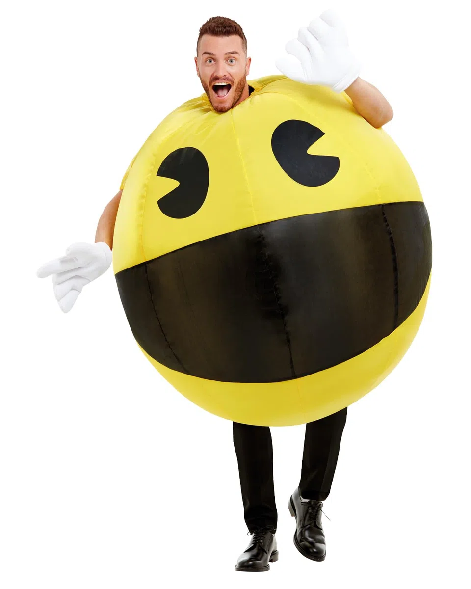 Funidelia Déguisement Officiel de Pac-Man gonflable pour adultes, Mangeur de Pac-Gommes, Jeux vidéo - Tenue pour adultes pour fêtes, Carnaval et Halloween - Taille unique