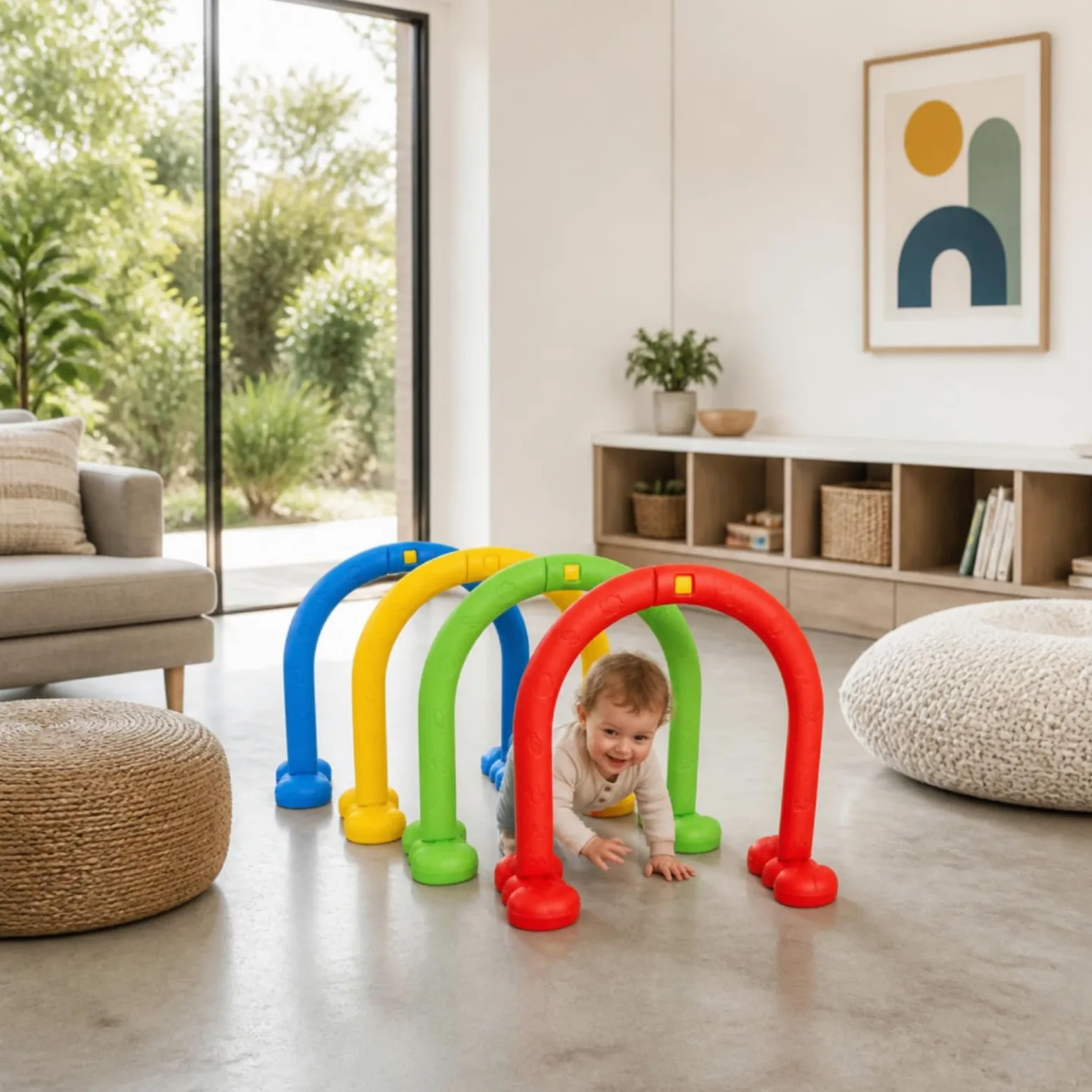 Arceau d'Agilité Enfant Arche de Rampement Portique d'Équilibre Obstacle de Parcours Plastique Solide Cadre Tubulaire Arrondi et Stable Surface Douce, Style to 2