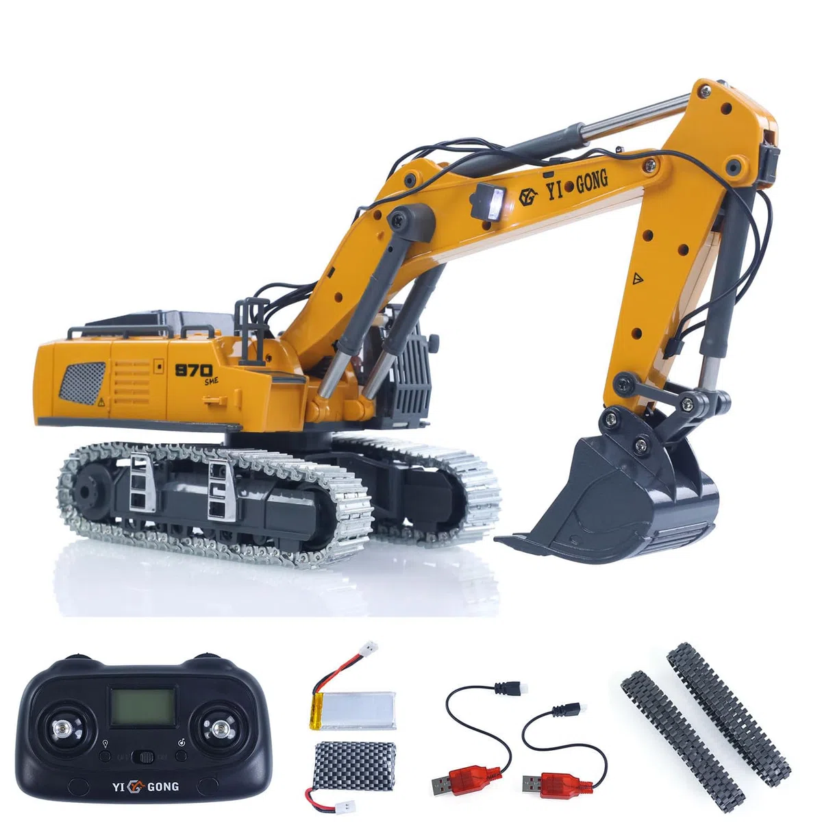 Excavatrice télécommandée K970 1/50 RC - Pelleteuse électrique - Seau métal - Son léger - Batterie RTR - Jouet ingénierie adulte jaune