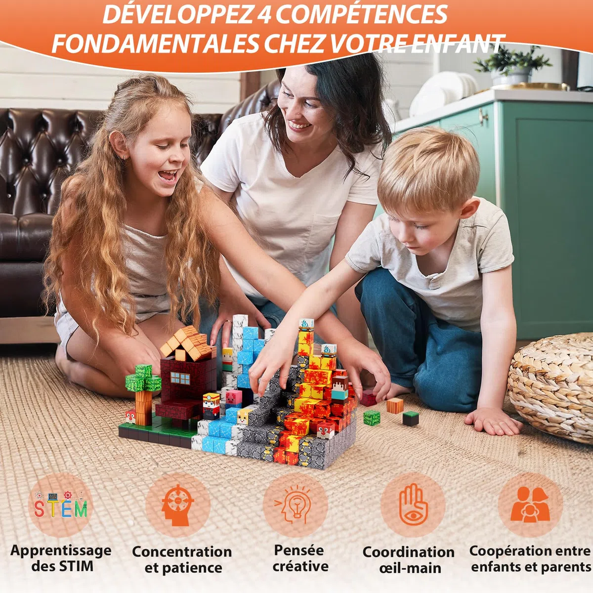 FUNYKICH Ensemble de 470Pièces Blocs de Construction Magnétiques pour Enfants, Jeu Éducatif STEM Créatif avec 13 Formes et Couleurs Vives, pour Les denfants de 3 Ans+,Jeu de Construction