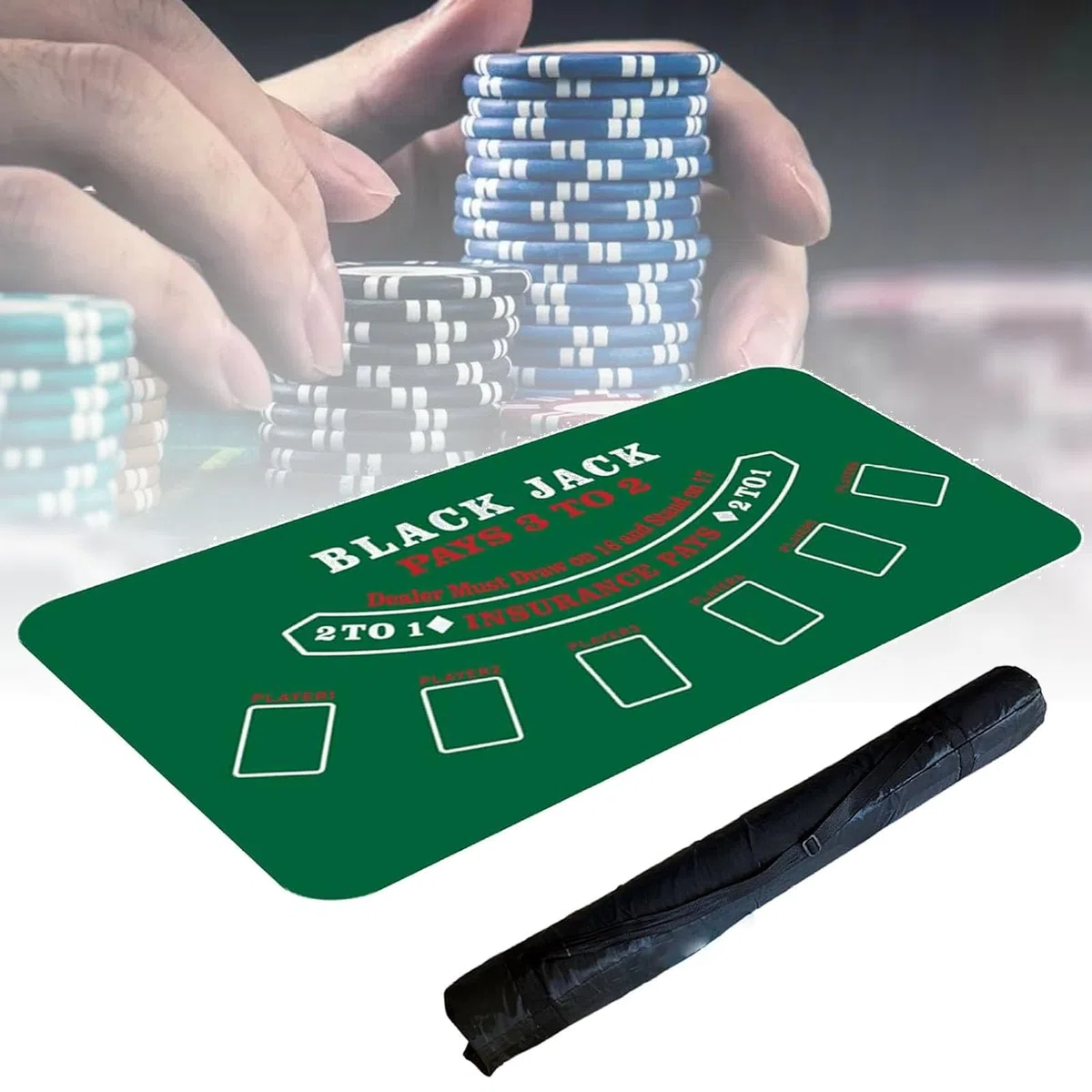 MRKU Tapis de Poker Texas, Nappe Pliable avec 10 Joueurs, Caoutchouc antidérapant, Lavable, 180 x 90 cm, Housse de Table en Feutre pour Jeux, Blackjack