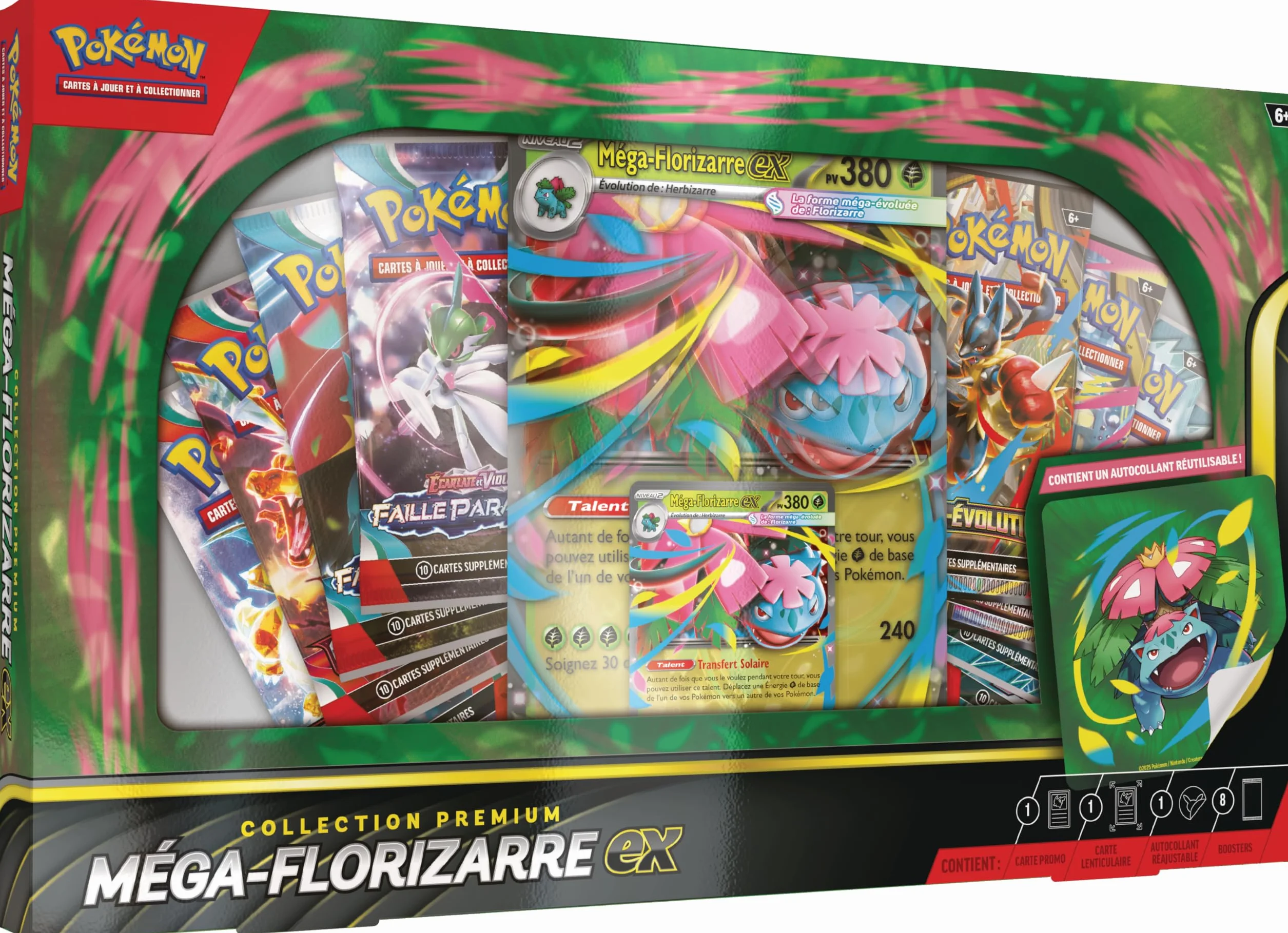 Pokémon : Collection Premium Méga-Florizarre-ex (1 Carte Promo Brillante, 1 Carte Promo Grand Format lenticulaire et 8 boosters) du JCC Pokémon
