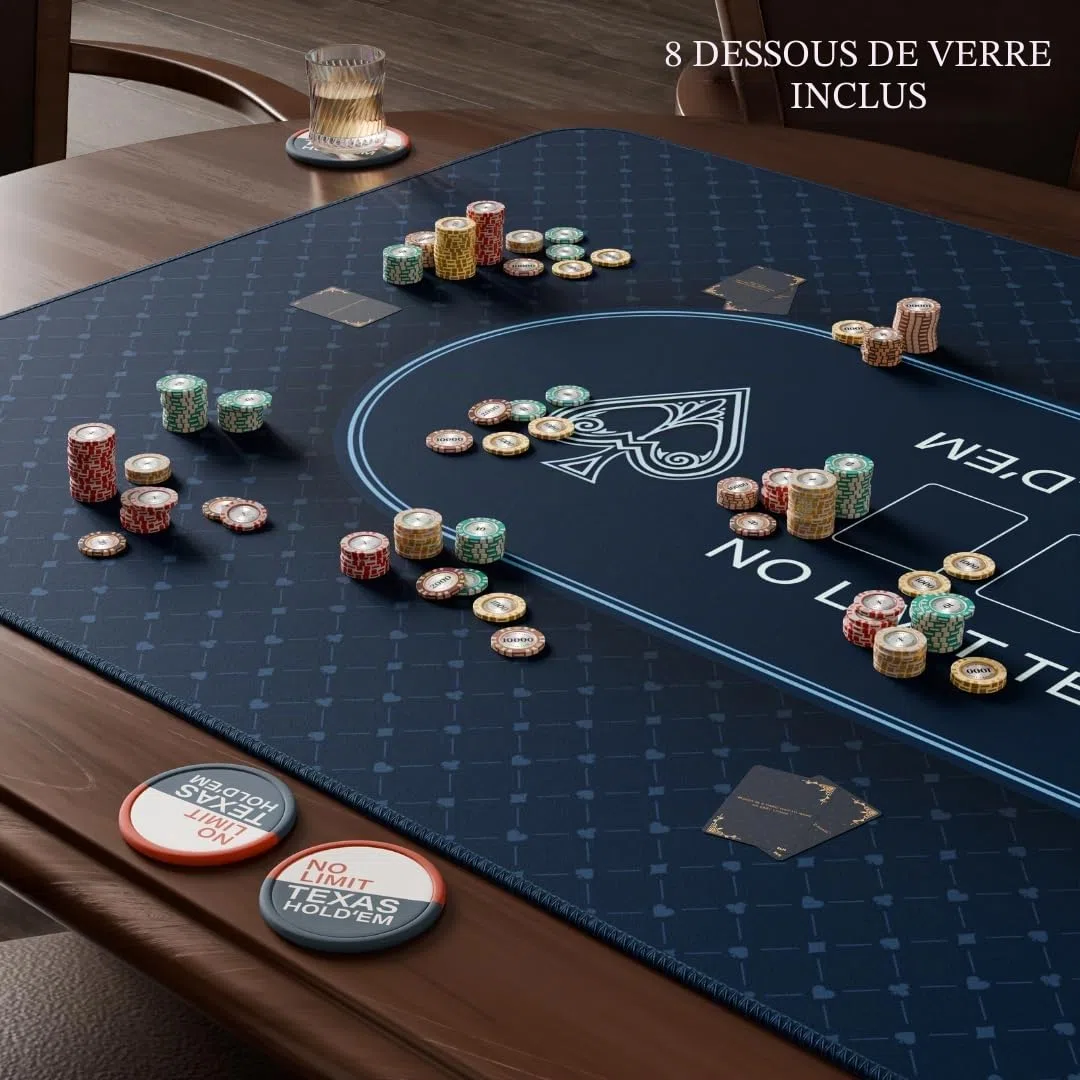Elil - Tapis de Poker | Plateau de Table de Poker Pliable pour Une Installation Facile | Plateau de Table de Poker Portable | Idéal pour Les Jeux à Domicile | pour 8 à 10 Joueurs (Bleu Classique)