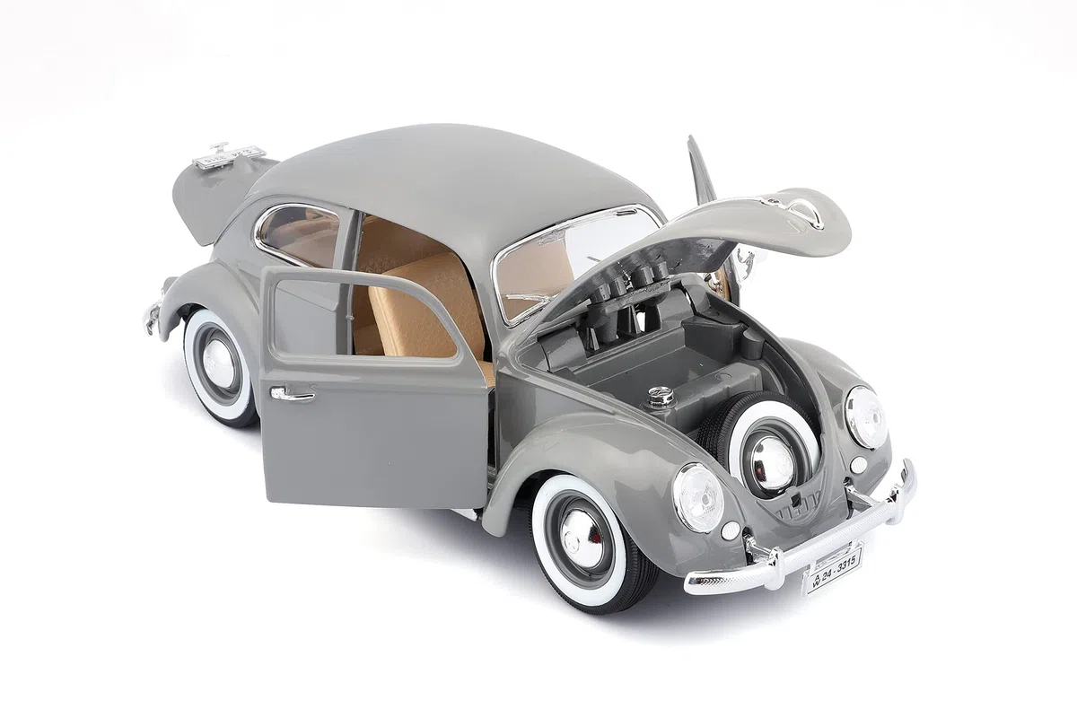 Bburago – 1/18 Volkswagen Coccinelle KAFER Beetle 1955 – Voiture Miniature Grise de Collection en métal – Véhicule rétro réaliste pour Enfants dès 3 Ans – 12029G