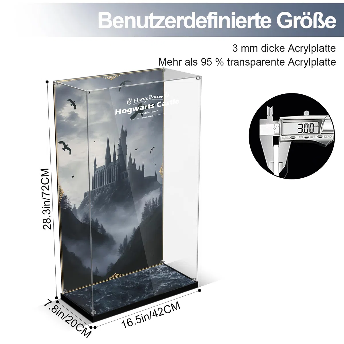 Vitrine en acrylique pour le château Lego Poudlard : la tour principale 76454, boîte d'affichage en acrylique épaissi avec fond clair, boîte d'affichage anti-poussière compatible avec Lego (uniquement