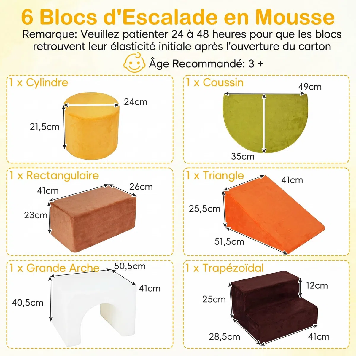 COSTWAY 6PCS Parcours Motricité Bébé en Mousse avec Housse Amovible et Lavable en Velours, Module Motricité Bébé avec Diverses Couleurs & Formes, Jouets Éducatifs Intérieur pour Ramper Grimper (Blanc)