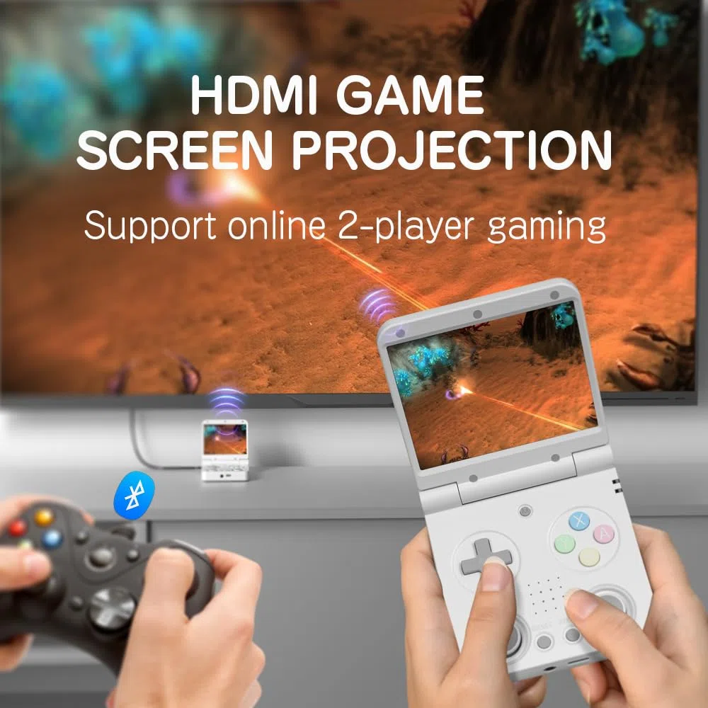 Miyoo Flip V2 Console de jeu portable rétro avec charnière silencieuse, écran IPS de 3,5" 640 x 480, double système avec émulateur de 30 + émulateur, console de jeu vidéo portable avec HDMI, WiFi, OTG