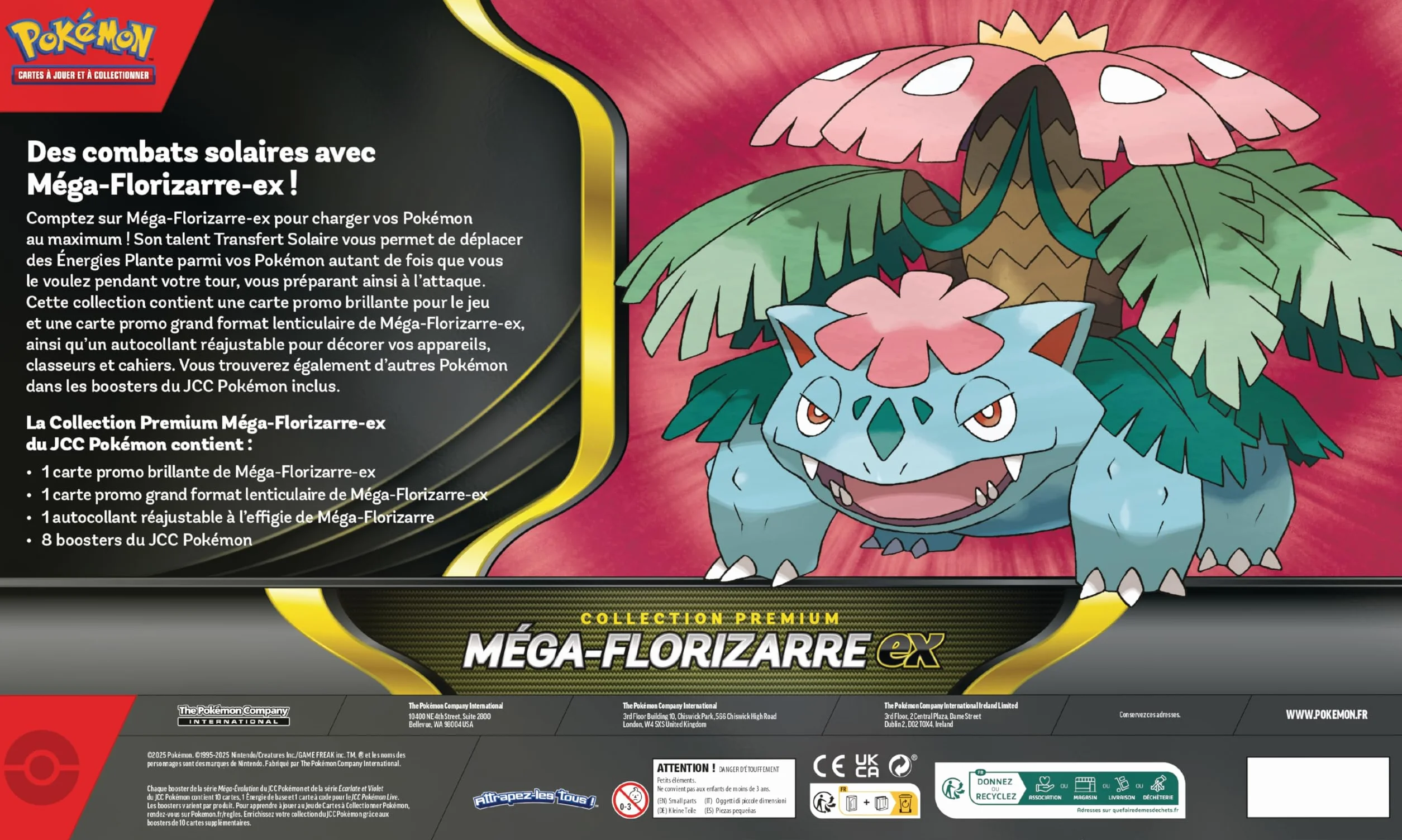 Pokémon : Collection Premium Méga-Florizarre-ex (1 Carte Promo Brillante, 1 Carte Promo Grand Format lenticulaire et 8 boosters) du JCC Pokémon