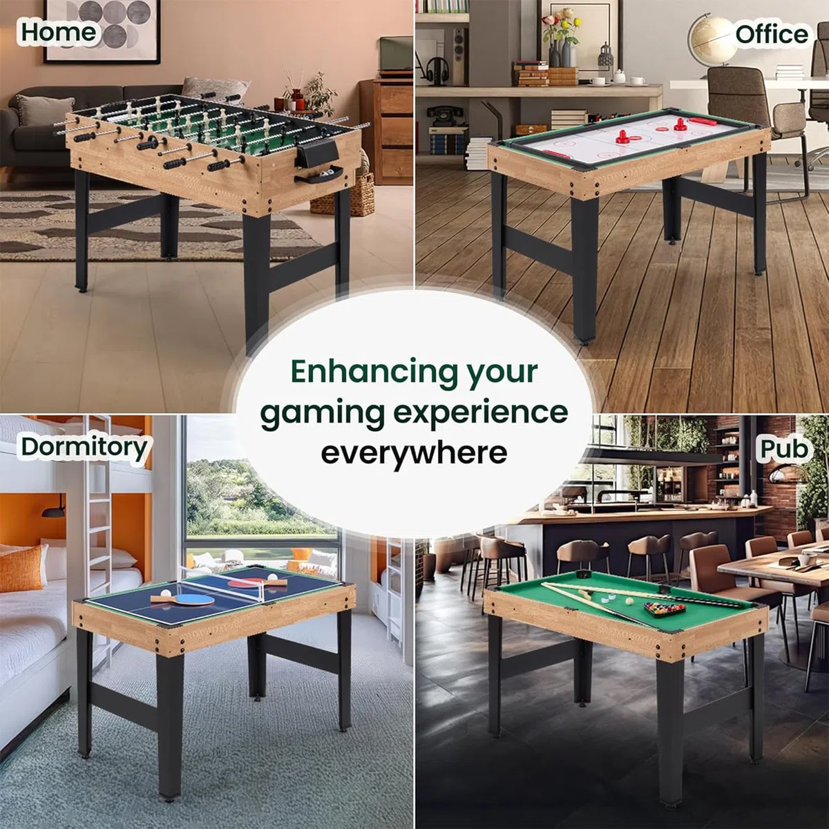Table Multijeux 4 en 1, Baby Foot, Multifonction Sport Babyfoot,Billard,Tennis de Table,Hockey, Convient Aux Adultes Et Aux Enfants Plaisir Familial