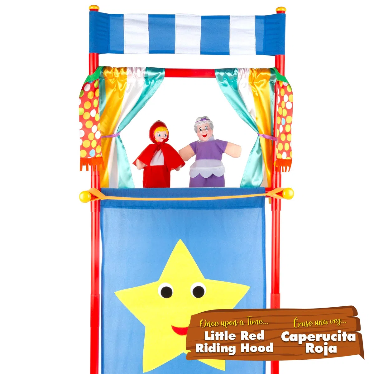 COLORBABY Cucu Show 39170 Ensemble théâtre de marionnettes Petit Chaperon Rouge, 4 marionnettes Personnages 25 cm du Conte, matériaux Doux et sûrs, Jouets pour Enfants, pour Jouer en Groupe ou Passer