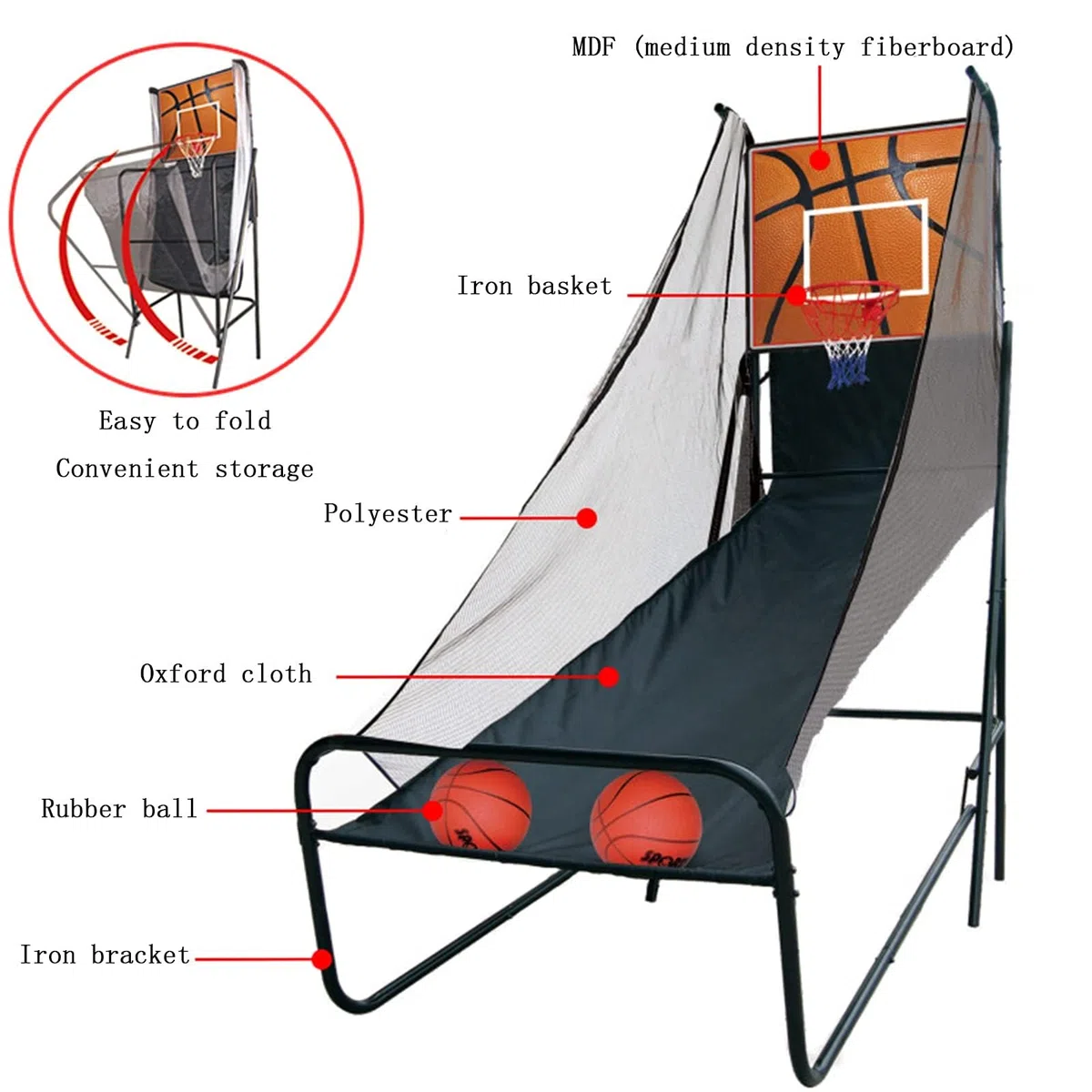 Jeu d'arcade de basket-ball – Double cerceau avec 8 modes de jeu, comprend 4 balles, parfait pour le divertissement intérieur à la maison