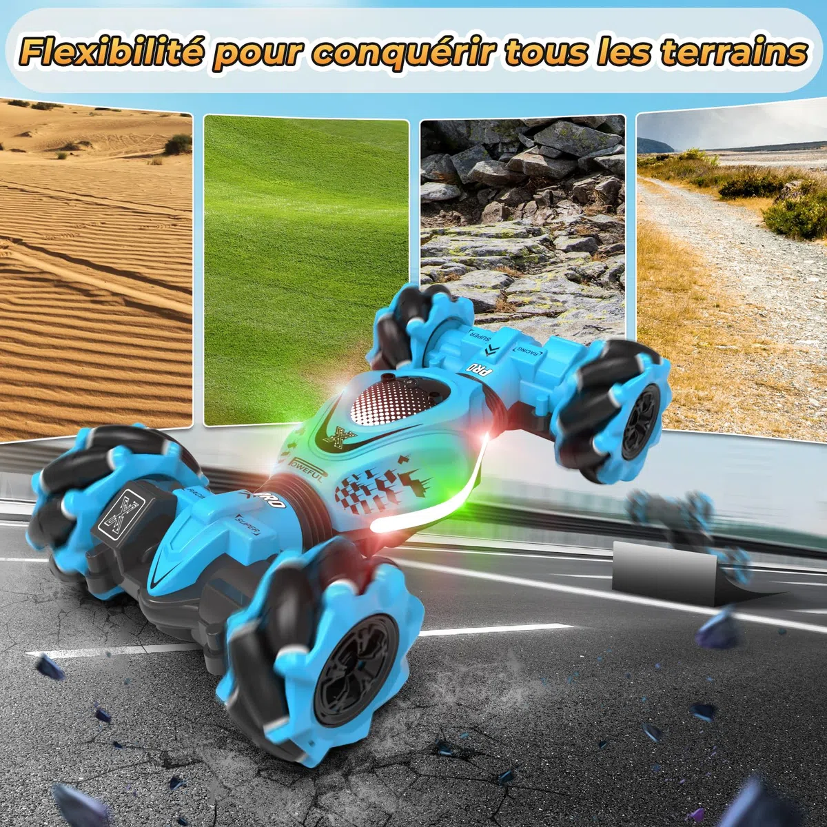 Pristar Voiture telecommandé avec la Main Voiture Telecommandé Tout Terrain, 4x4 Voiture Télécommandée Enfant, 2.4Ghz RC Drift Auto Voiture Radiocommandée, Cadeaux pour la journée des Enfants