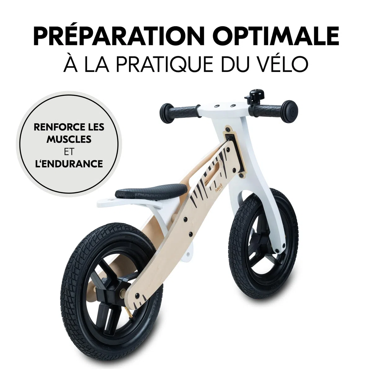 Hauck Draisienne 2 Ans Balance N Ride, Velo Bebe en Bois FSC, Supporte Jusqu'à 20 kg, Selle Réglable, Roues Pneumatiques 12 Pouces, Portable, Sonnette