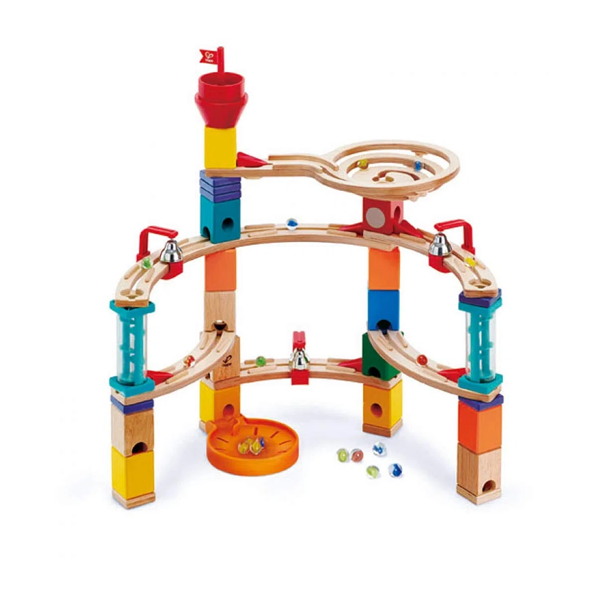 Hape Circuit à Billes en Bois Castle Escape Quadrilla, 51 Pièces + 50 Billes - Circuit Sonore avec 3 Clochettes - Jeux de Construction en Bois - Jeu Enfant de 4 Ans et Plus, Fille et Garçon