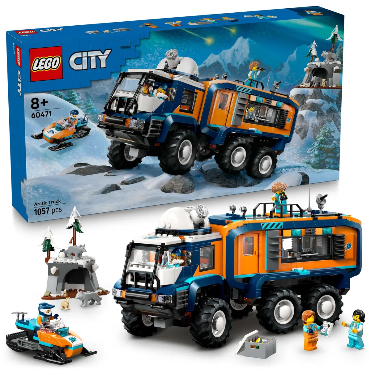 LEGO City Le Camion Scientifique des Explorateurs en Arctique - Jouet Véhicule d'Exploration avec Direction & Suspension - Motoneige, 5 Minifigurines & 3 Figurines de Loups - Cadeau Garçon 8 ans 60471