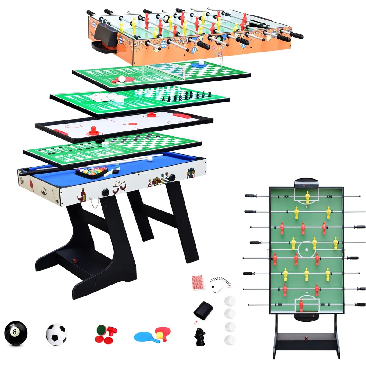 OYE Table Multiple Jeux 4 en 1 Pliante-Billard, Tennis de Table, Babyfoot, Hockey