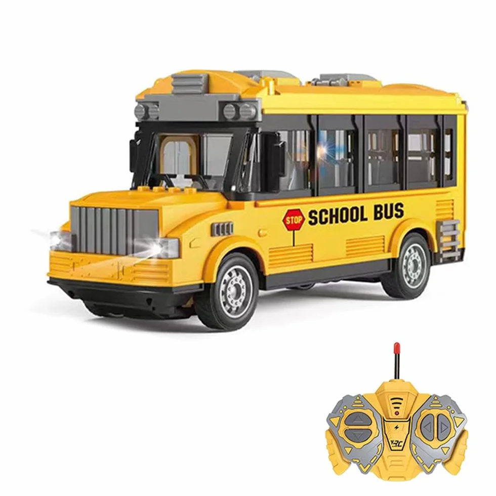 Bus télécommandé, RC Bus Voiture télécommandée 1/30 4CH avec Musique légère, Porte ouvrante, Bus Jouet d'interaction Parent-Enfant