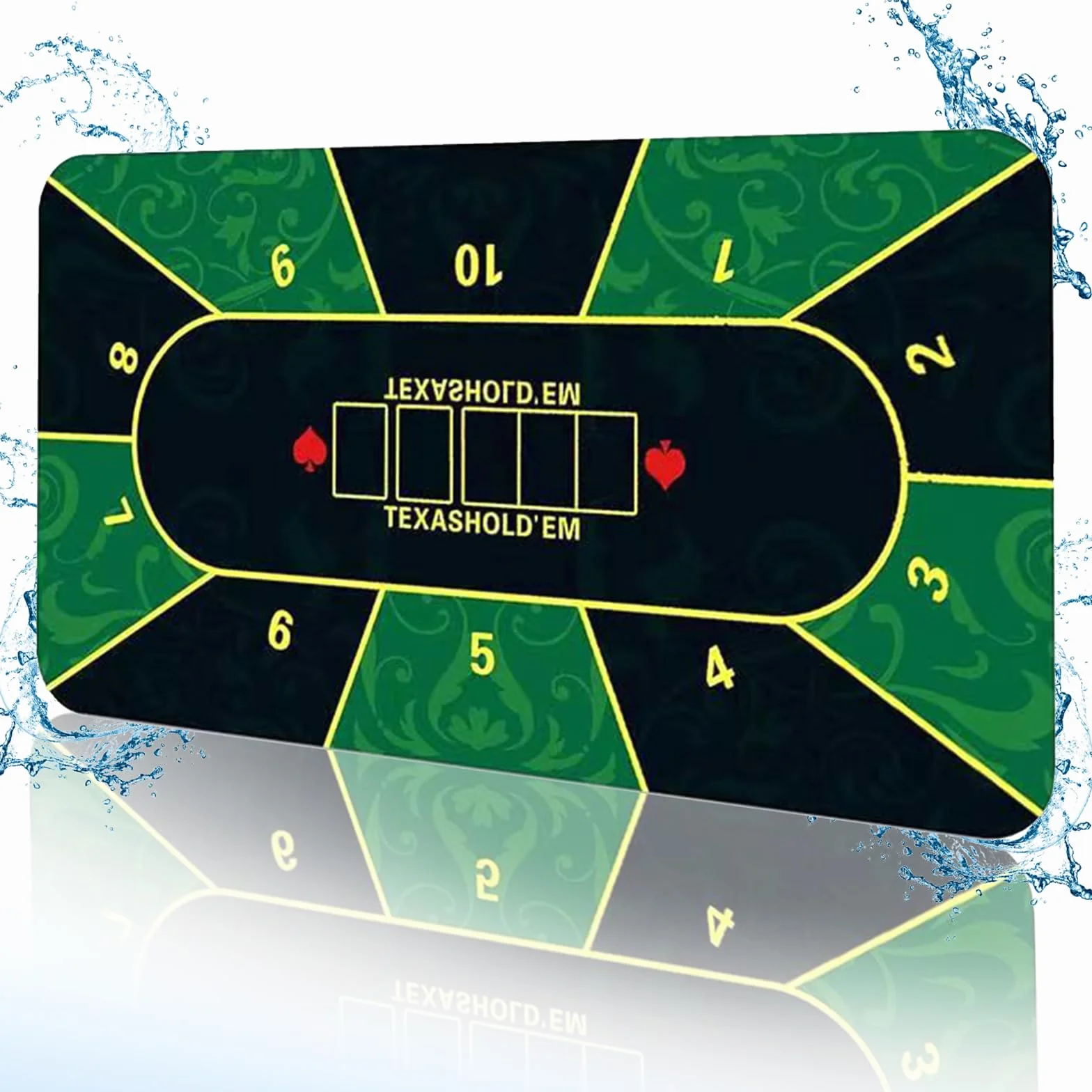 Tapis de poker 180 x 90 cm, tapis de poker Texas Hold'em en caoutchouc pour 10 joueurs, dessus de table de poker portable, pour cartes à jouer, jeux de poker, blackjack, casino, avec sac de transport