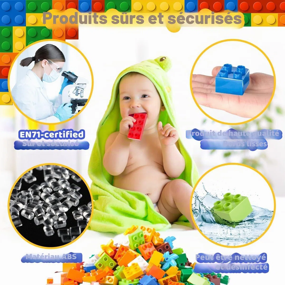 WYSWYG Grand Jeu de Blocs, Compatible, Jeu de Blocs de Base colorés, adapté aux 3-4-5 Ans, 240 Blocs