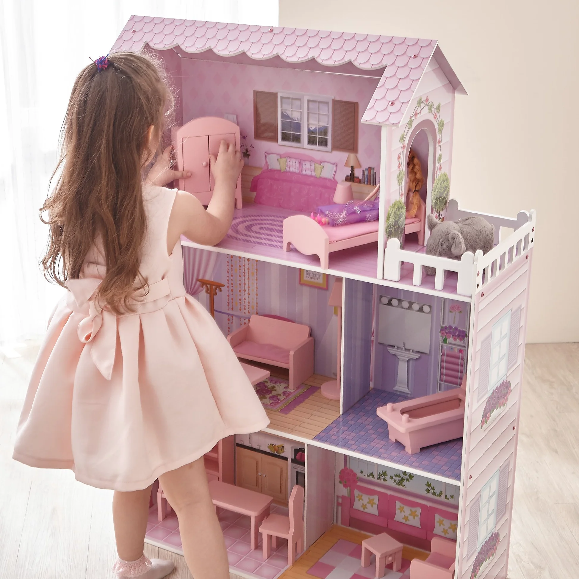 Olivia's Little World Giant Doll House, grande maison de poupée en bois avec mobilier et accessoires, maison de poupées de 3 étages pour enfants, maison de poupées pour des poupées de 12 ", 3 ans +