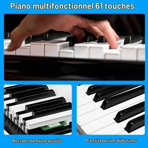 Piano Électronique 61 Touches pour Enfants - Clavier Musical avec Microphone Karaoké, Haut-Parleurs, USB et Effets Sonores - Instrument Idéal Débutants (Noir)