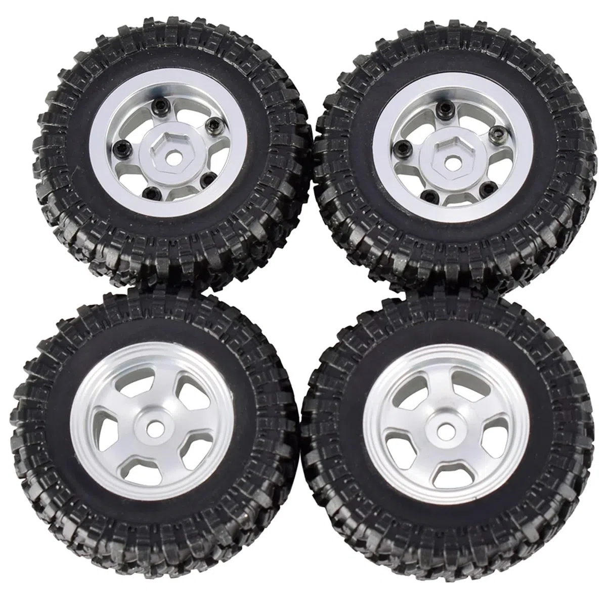 RC Pneus Jante Compatible avec Axial pour SCX24 90081 pour RGT, Roues 49x18mm, Jantes À Billes Métalliques, Pneus en Caoutchouc pour Voiture sur Chenilles 1/24 RC, Pièce Mise À Niveau