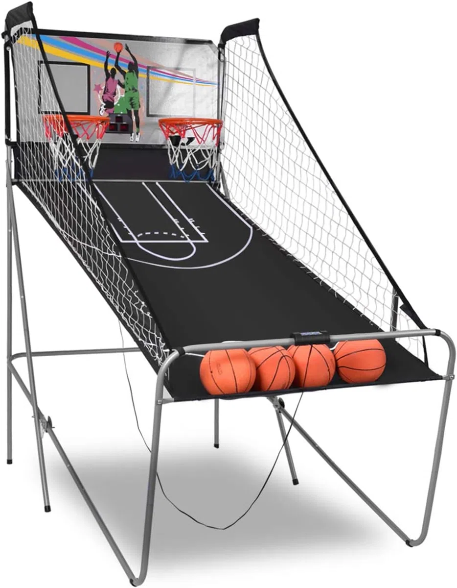 FANTASK Machine de Basket-Ball électrique 8 en 1, Pliable, Pompe à air et 8 Modes de Jeu, Machine de tir avec 4 balles, Jeux d'arcade pour Enfants, Gris