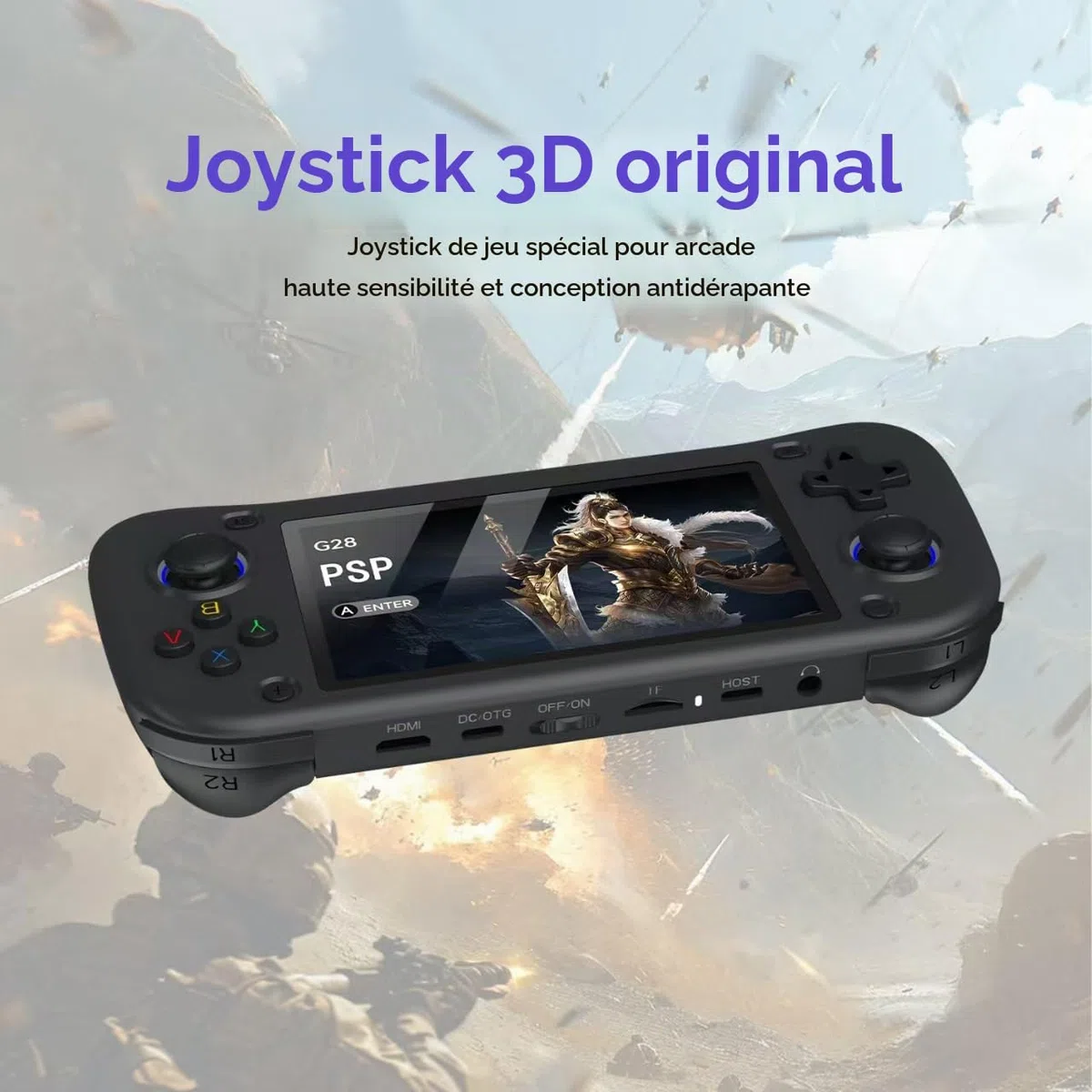 Nouvelle console de jeu portable, 64 Go de mémoire interne avec 15 000 jeux, système Linux, console de jeu vidéo portable, écran IPS de 4,3 pouces, plus de 30 émulateurs et système Linux (Noir, 64 Go)