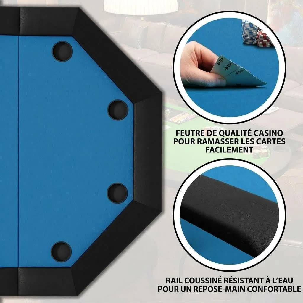 Table De Poker Pliable Octogonale Pour 8 Joueurs, Table De Poker De Casino Avec Pieds En Fer, Porte-Gobelets En Acier Inoxydable, Surface Résistante à l'Eau Pour Jeu De Cartes, Soirées En Famille Et c