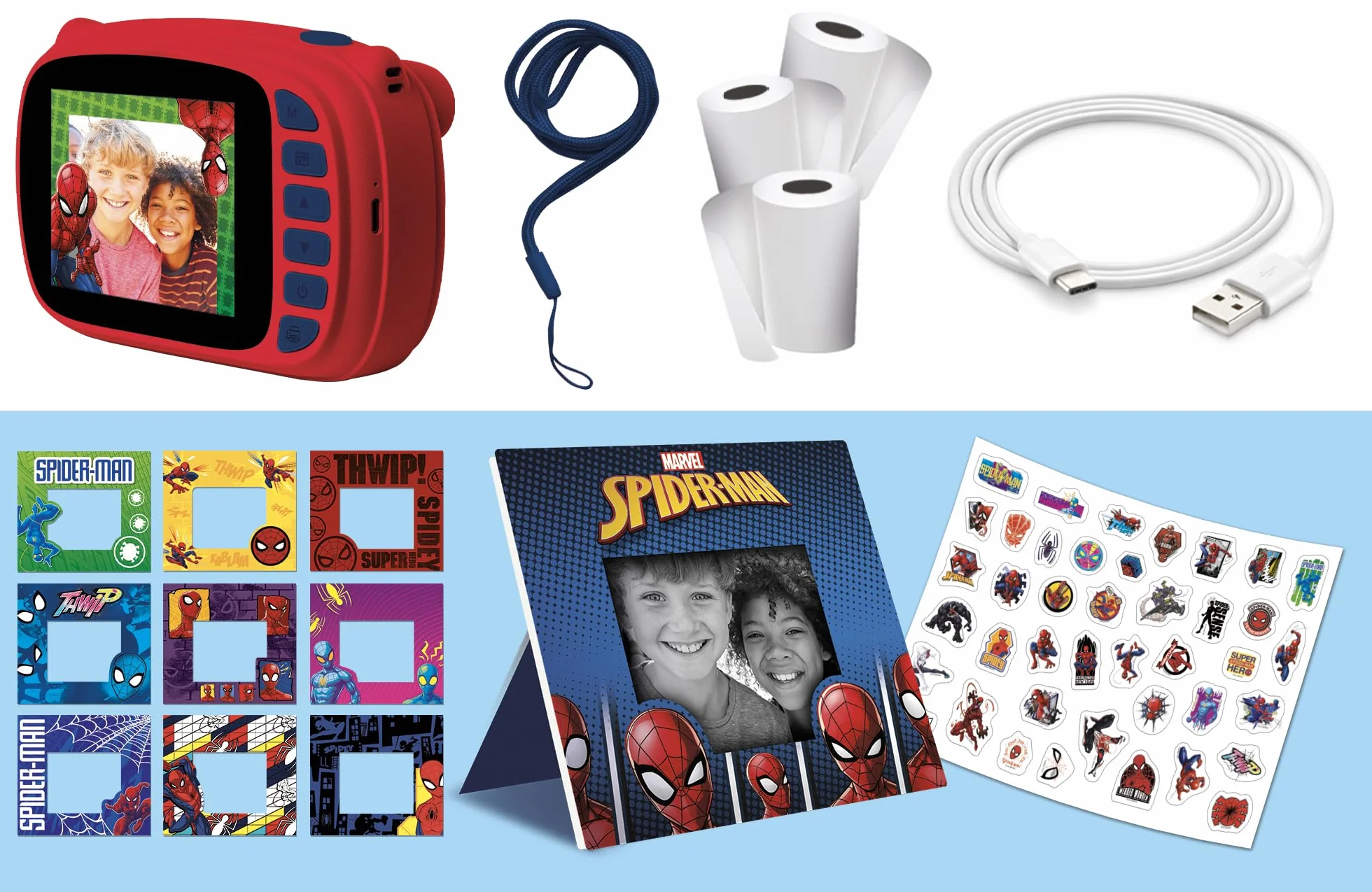 Lisciani - SPIDER- MAN Print CAM - Appareil Photo Instantané - HiTech Educatif - Ecran Couleur 4 Pouces - Double Caméra pour Selfie - Vidéo - 180 Photos - Cadres et Autocollants - Dès 5 ans